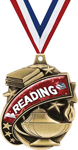 Crown Awards Reading Medals - 2" Kudos Read to Succeed Book Worm Award Medals Gold - 20 Pack