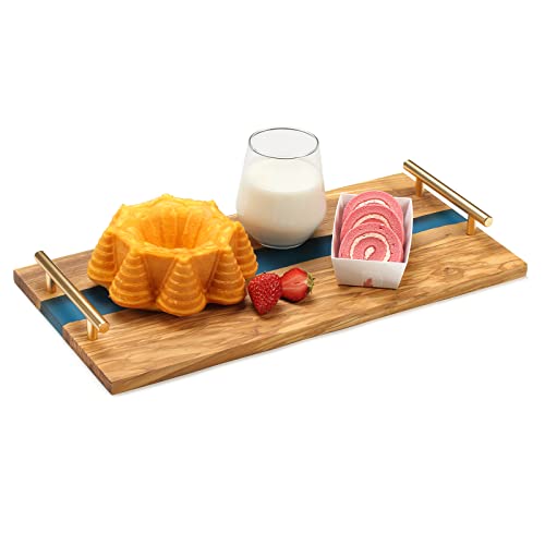 EVERBBKING Serving Tray Olive Wood Resin Serving Board Decorate Wood Serving Organizer Storage - Thumbnail 7