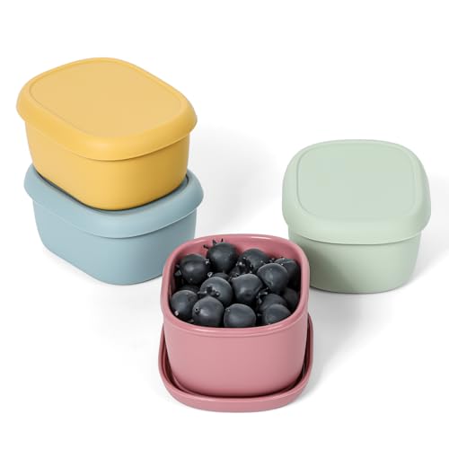 AOEDEO 4 pcs 7 oz Silicone Snack Containers for Kids Small Food Containers with Lids, Fruit Container for Lunch, Stackable Lunch Container for Kids, Daycare, School and Travel