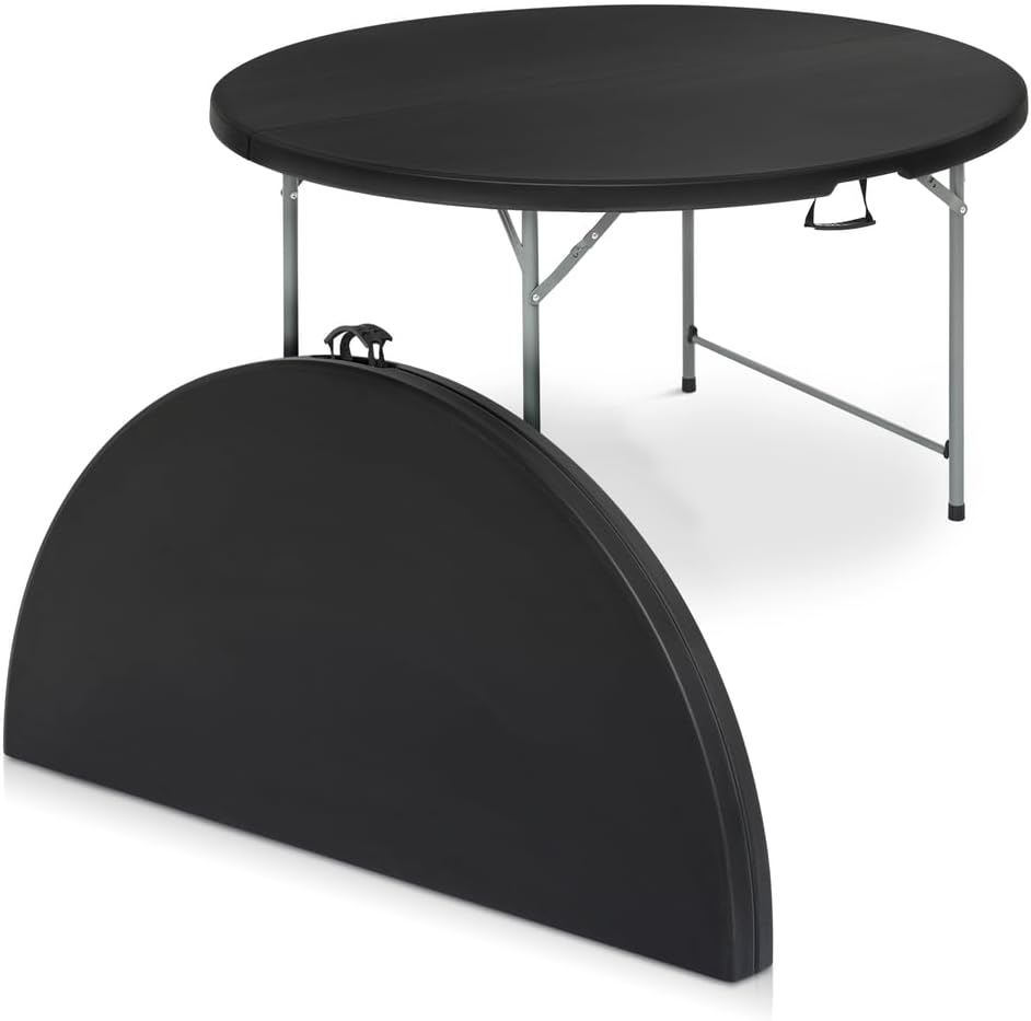 Portable 4 Ft Black Folding Plastic Dining Round Table Camping Picnic Party Desk