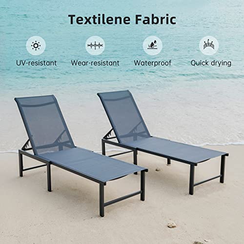 Ricnod Outdoor Pool Lounge Chairs, Patio Aluminum Chaise Lounge, Five-Position Recliner Loungers For Poolside Yard Balcony Deck Beach (Grey, 1 Pc) (Rilc01) #TOP3