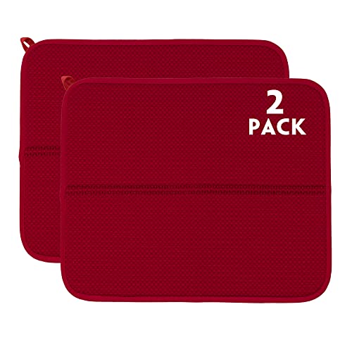 RECYCO Lot de 2 tapis d'égouttement en microfibre pour cuisine 44 x 36 cm - Pour évier et vaisselle - Rouge