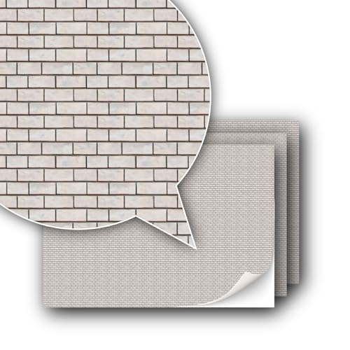3 Sheets Self-Adhesive Decorative Film Wall Cladding for Model Making in Scale 1:87 Scale H0 (UK: 3.5 mm Scale) (White Bricks 1)