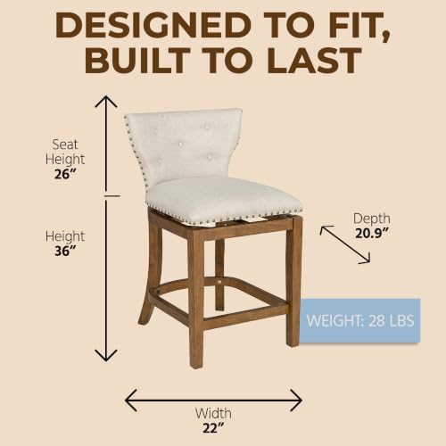 Image of ROME + OAK Carlynd 26 inch Counter Stool, Low Back Swivel, Weathered Oak