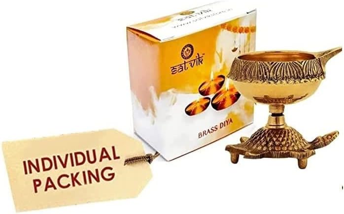 SATVIK 1 unid Kuber tortuga Diya para decoración Diwali lámpara de aceite hecha a mano con latón virgen dorado metal Diwali Diya Vilakku para Puja