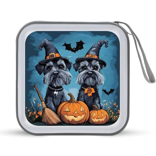 Halloween Schnauzer Cute Pumpkin Bat Spider CD Case Portable DVD Holder Storage Organizer for Home Travel