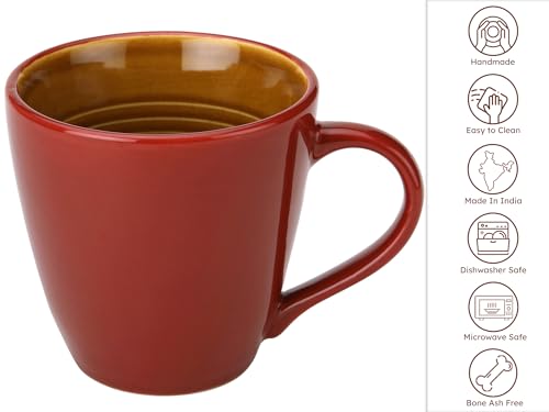 Image of Bodhi House Handcrafted Ceramic Coffee Mug Set of 2 Pieces (350 Ml), Stoneware Tea Cup, Microwave Safe Large Milk Mug, Glossy Finish, Ideal for Daily use, Casual Gatherings and Gifting, Burgundy