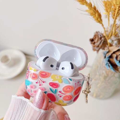 Image of MINSCOSE for AirPods 4 Clear Case,Cute Colorful Flower Pattern Design with Girly Floral Keychain,Soft Silicone Protective Shockproof Cover with Cleaner Kit for Girls Women-Color