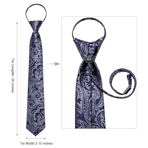 Image of Hi-Tie Zipper Ties for Men Pre-tied Tie Set Lapel Pin Pocket Square and Cufflinks Formal Business Wedding Adjustable Necktie