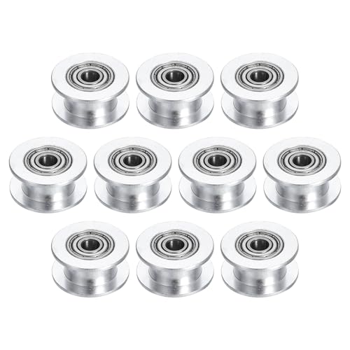 sourcing map 10pcs 2GT Idler Pulley 4mm Bore 18mm Dia. 6mm Width Belt Toothless, Silver