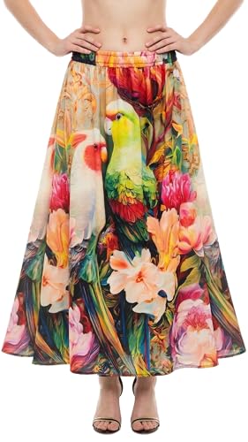 Image of VAGISHA Women's 4-Metre Flared Long Skirt | Skirts for Women Long Length | Long Skirts for Girls | Ethnic & Boho Printed Wear with Elastic Waist | Perfect for Party, Festive & Casual Look