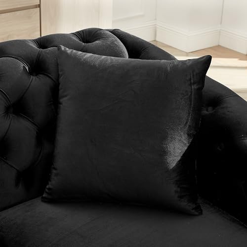 Image of KEIKI 84 inch Luxury Oversized Velvet Chesterfield Sofa with 2 Pillow & Gold Stainless Decoration, Italian Modern Style 3-Seater Button Tufted Couch with Rolled Arms, Easy Assembly, for Living Room, Black