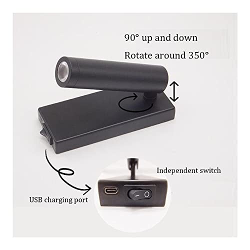 Cabecero con pilas sin cables para eliminar enchufes con lámpara de pared USB 3