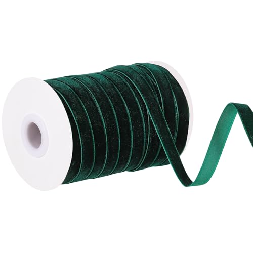 30 Yards Green Velvet Ribbon 3/8 Inch Dark Green Velvet Fabric Vintage Thin Christmas Ribbon for Choker Flower Bouquet Gift Wrapping Hair Bows Christmas Decorations