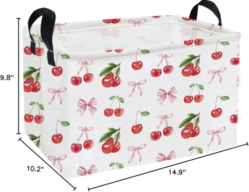 Image of Essme Rectangular Kids Baskets,Cherry Storage Box,Cute Basket for Kids with Handles for Room Decor, Book Bins,Shelf Basket.(Cherry)