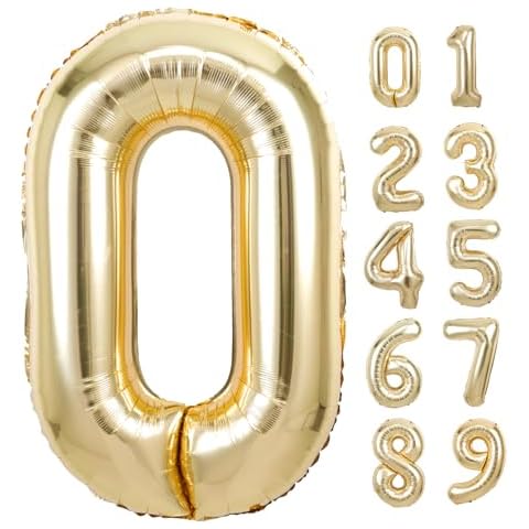 40 Inch Giant White Gold Number 0 Balloon, Helium Mylar Foil Number Balloons for Birthday Party, Birthday Decorations for Kids, Anniversary Party Decorations Supplies (White Gold Number 0) Cover