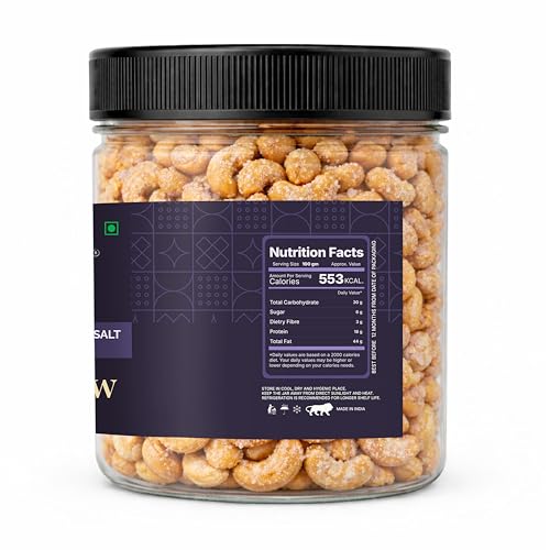 Image of LILA DRY FRUITS Roasted Cashew Nuts 200 gms Himalayan Pink Salt Flavour | Premium Crunchy Salted Kaju Snack Protein Rich Roasted Dry Fruits Healthy Namkeen Snack for Daily Munching Perfect for Gifting