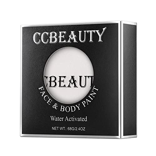 Ccbeauty Clown White Face Body Paint(2.4Oz),Water Activated Face Painting Kit,Non Toxic Sfx Makeup For Joker Skeleton Halloween Costume Cosplay,Professional Body Paint Foundation With 3 Type Brushes #TOP7