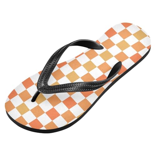 Sinestour Orange Checkerboard Flip Flops for Beach Thong Sandals Anti-slip Lightweight Flat Slippers for Summer Travel Swim2