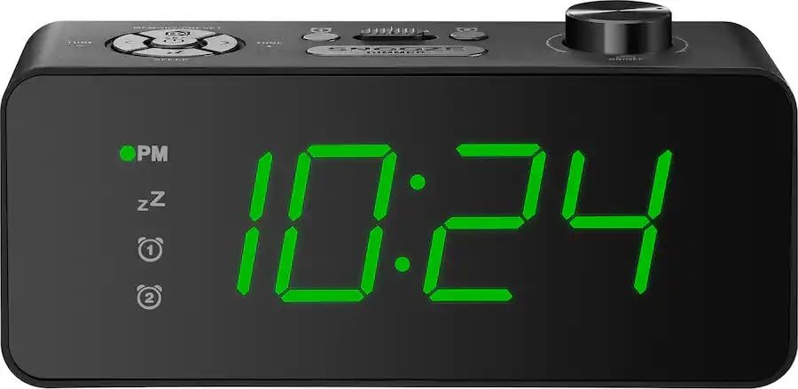 Black Digital Insignia AM/FM Dual Alarm Clock with 4-Level Dimmer