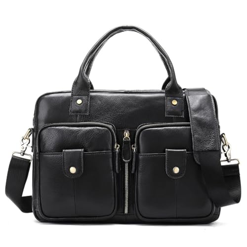 Men's Briefcase Casual Business First Layer Cowhide Tote Shoulder Bag(D)