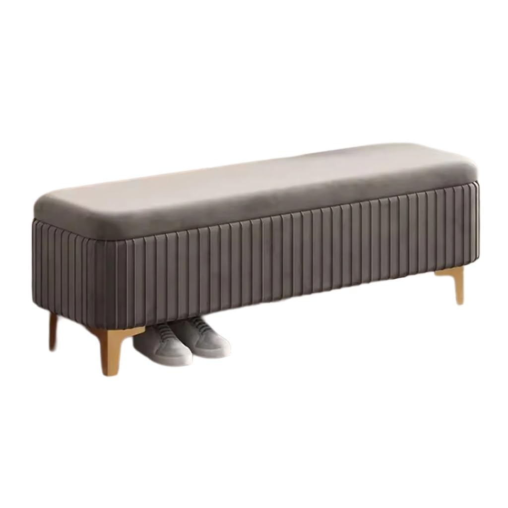 WDSOPK Upholstered Storage Bench Velvet Bed Bench Ottoman Storage with Gold Legs,Upholstered Footstool for Entryway Living Room,Rectangle Storage Chest（Gray -1-120CM）