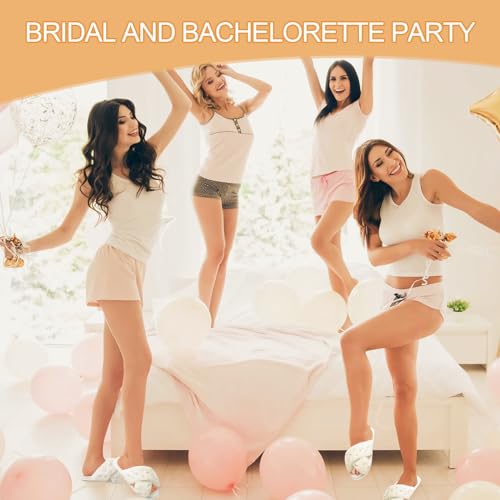 4 Pairs Women's Fuzzy Slippers, White, One Size, Pearl Embellished, Open Toe, Soft Plush, Non-Slip, Wedding & Party Gifts 5