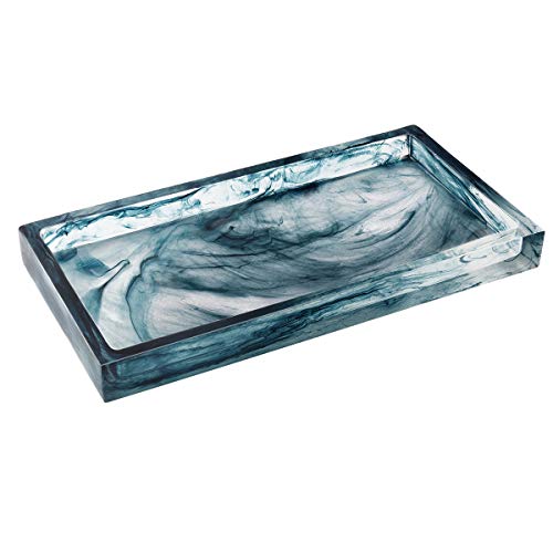 Emibele Jewelry Organizer Resin Tray, Bathroom Kitchen Dresser Vanity Organizer for Jewelry Cosmetic Shower Tissue Candle Perfume Soap Towel Shampoo Small Plant Decoration, Mini Size - Blue Ink