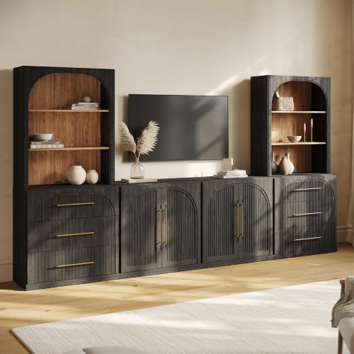 Image of BELLEZE Jagger 130 inch Wall Unit 6-Piece Modular TV Stand - Ebony
