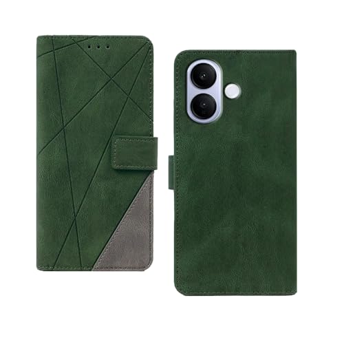 Image of amazon basics Vivo V60 Lite 5G Flip Cover | Card Pockets Wallet & Stand | Flip Cover for Vivo V60 Lite 5G (Green with Grey)