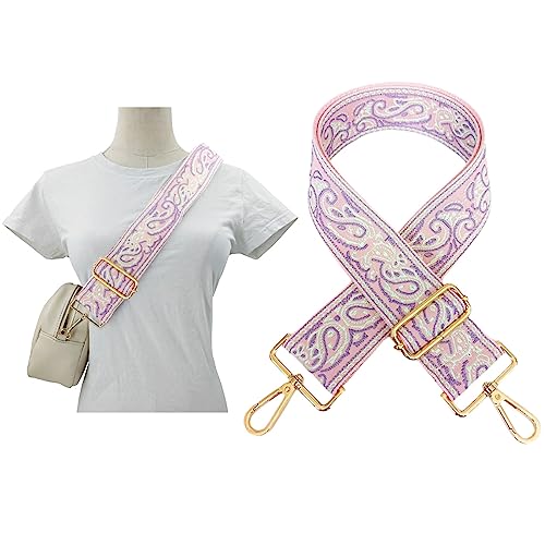 Image of 1pc Adjustable Strap Replacement 2inch Wide Paisley Jacquard Belt for Crossbody Purse Handbag Shoulder Guitar Camera Bag (Lilac+Pink)