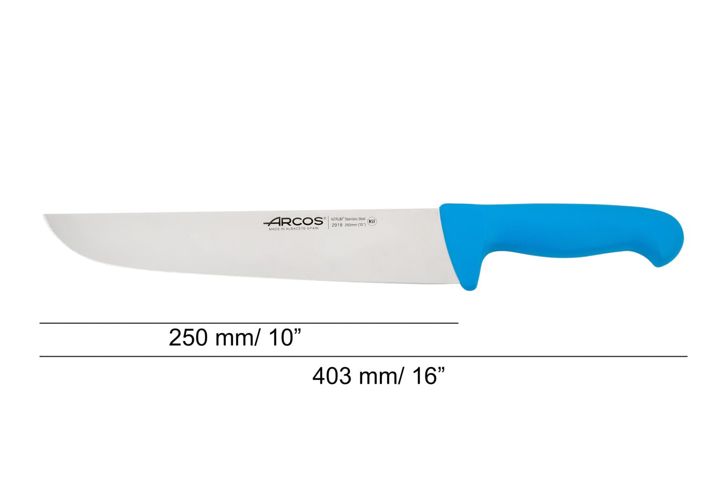 Arcos Coltello da Macellaio con Lama in Acciaio Inossidabile Nitrum 250 mm – Coltello da Cucina Professionale per Tagliare Carne, Pesce e Verdure – Manico Ergonomico in Poliossimetilene, Blu, 2900