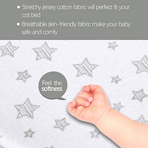 SPRINGSPIRIT Cot Sheets 120x60cm Fitted 2 Pack, 100% Cotton Travel Cot Sheets, Ultra Soft & Breathable - Image 3