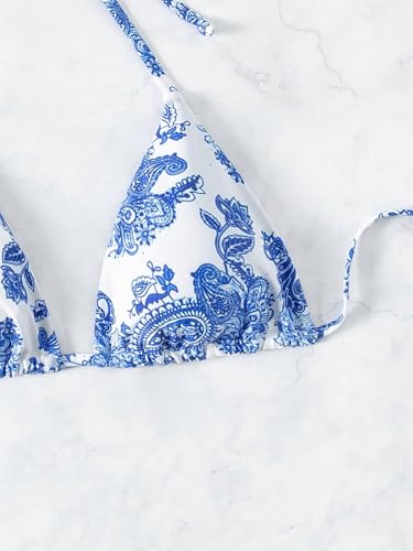 SOLY HUX Women's Summer Floral Print Halter Bikini Tops Tie Back Padded Swimsuit Top Beachwear3