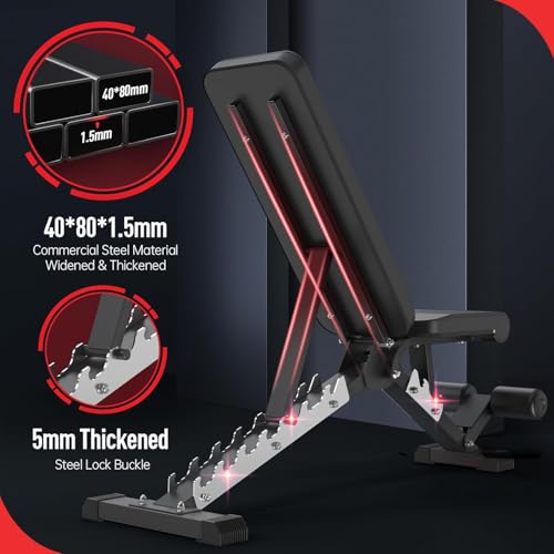 Image of JOROTO Adjustable Weight Bench, 800LBS Workout Bench, Foldable Weight Bench for Home Gym, Flat Incline Decline for Sit Up Bench Press, 40LB Heavy Duty Build Strength Training Bench