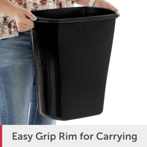 LGSEAGSO Black Open Top Plastic Bathroom Trash Can, Slim Rectangular Freestanding Waste Bin with Built-in Handles, Durable Garbage Container for Bedroom Office — view 6