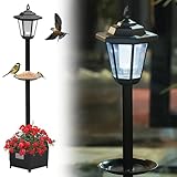 37.4' Solar Outdoor Floor Lamps with Planter & Bird Feeder (3-in-1 Design) - Solar Lanterns Outdoor Waterproof Ideal for Gardens, Yards, Pathways, Driveways and Patio Decor.