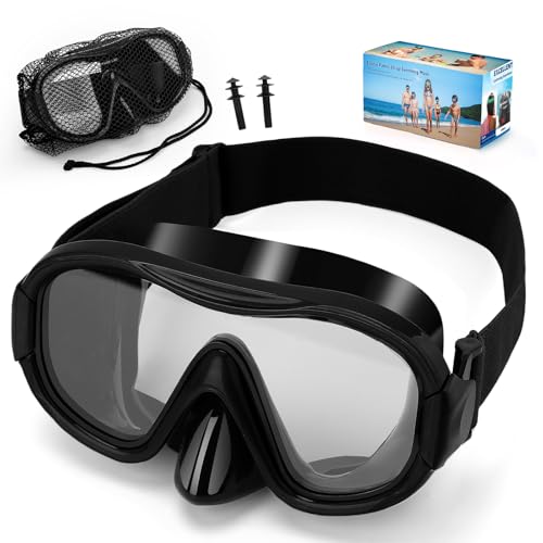 Image of Diving Mask , Professional Anti-Fog Snorkel Goggles, Anti-Leak Swim Mask with Soft Adjustable Strap & Mesh Bag, Earplug