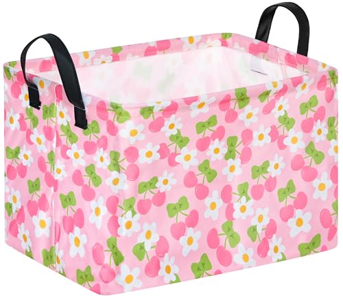 Image of Gift Toy Storage Basket for Girls and Boys, Storage Organizer for Nursery Hamper Home Bedroom Laundry Hamper Shelf Easter Baskets (Pink Cherry)