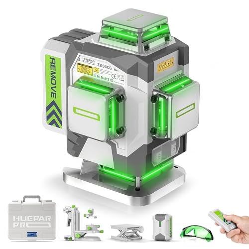HueparPro Laser Level 360 Self Leveling, 4x360°Green Cross Line Laser Tool with Remote Control & 8000mAh Rechargeable Li-ion Battery, High Accuracy 4D Laser for Construction, Magnetic Bracket -ZK04CG