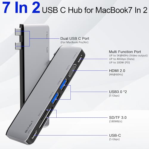 MacBook adaptador multipuerto Thunderbolt 3 compatible con Air M3 M4 2