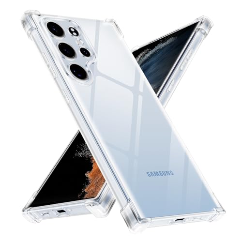 Yxnvixn Clear Case for Samsung Galaxy S22 Ultra Case, Airbag Drop Protection Cover, Anti-Yellowing Anti-Scratch Transparent Soft Shockproof TPU Bumper Phone Case for S22 Ultra 6.8-Inch
