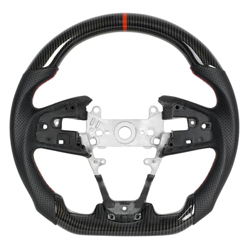 JIANGGAI Steering Wheel,Hydro Dip Carbon Fiber Steering Wheel Fits For Honda Civic Gen 10th 2016-2021,Type R FK8 2016 2017 2018 2019 2020 2021,Microfiber Leather & Red Indicate