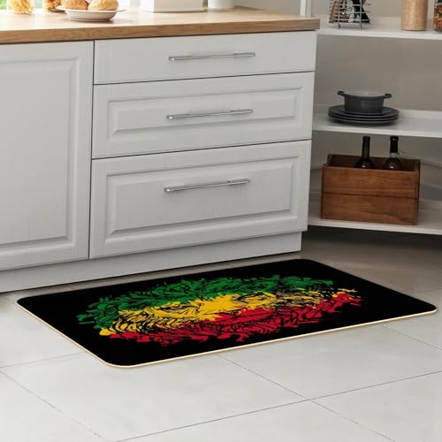 Tapis de cuisine antidérapant de qualité supérieure motif lion noir lavable en machine