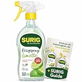 SURIG Essigspray Limette 500 ml + Mini Guide - gebrauchsfertige Essigsäure 8% in Sprühflasche - zum Würzen, Säuern, Reinigen und Entkalken in Küche und Haushalt