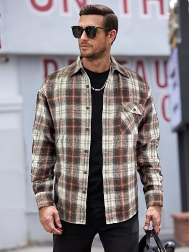 Image of JEMLDL Mens Flannel Plaid Shirts Jackets | Button Down, 1 Pocket, Collared Neck, 7 Button, Casual Shackets