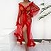 Women Fashion， Sexy Robe Long Lingerie Nightgown Bathrobe Sleepwear Feather Bridal Robe Lace Sexy Lingerie Set (Red, S)