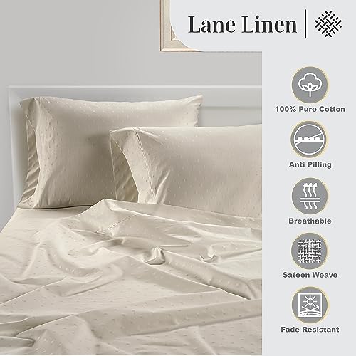 LANE LINEN Pillow Case Covers King, Set of 2, 100% Egyptian Cotton Sateen, Soft Cool & Smooth 1000 Thread Count Pillow Cases - Swiss Dot - Ivory