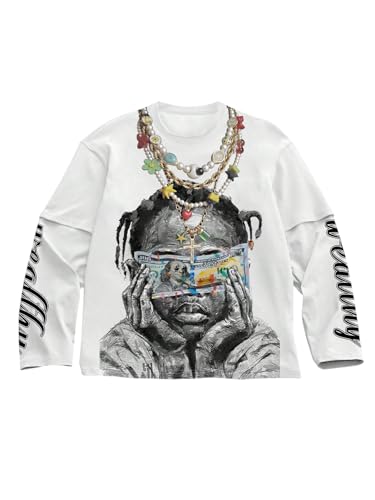Image of VIPWOLF Men's Number Graphic Long Sleeve Jersey Shirts Oversized Y2K Round Neck 2 in 1 T-Shirts Streetwear Top