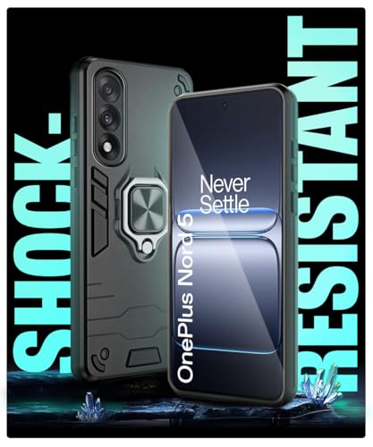 Image of WOW IMAGINE Shock Proof Back Case Mobile Cover for 1+ Oneplus Nord 5 5G (Tough Armor | Hybrid PC + TPU | Full Protection with Ring Holder & in-Built Kickstand | Black)